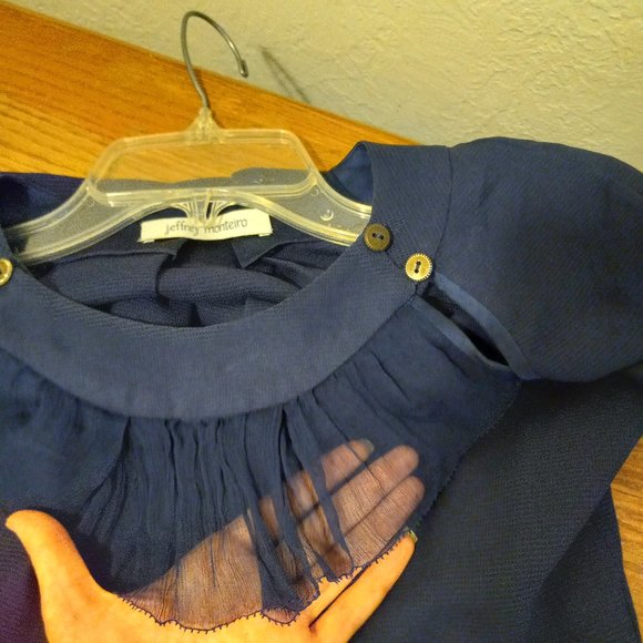 100% Silk Ruffle Neck Blouse Designer Girly Romantic Feminine Frenchgirl Size 0 - Picture 13 of 15